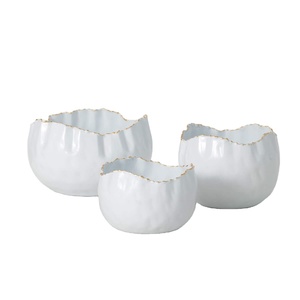 White Enamel Metal Planter <b>Pot</b> Set with Gold Rim Edge irregular Shape Decorative Flower <b>Pot</b> for Luxury Home Garden Decoration - Product Image 1