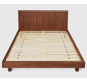 Cadre de lit plateforme moderne en teck massif, tête de lit minimaliste à lattes verticales, taille King, mobilier de chambre à coucher, garantie de 3 ans - Product Image 4