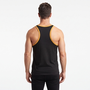 Men's Breathable Athletic <b>Black</b> Sleeveless <b>Tank</b> <b>Top</b> With Yellow Color Trim <b>Tank</b> <b>Top</b> Sleeveless Gym Workout Fitness Sports Vest - Product Image 2