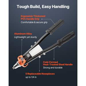 Kit de 230 Remaches Ciegos con Pistola de Remaches, 5 Puntas Intercambiables, 5 Brocas, Manual, para Metal, Automoción, Hogar y Bricolaje - Product Image 3