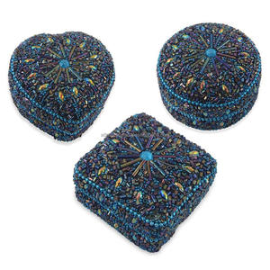 Caja de Joyería con Cuentas Coloridas en Forma de Corazón, Juego de 3 Piezas, Caja de Regalo de Boda Hecha a Mano en India con Laca y Brillo, Personalizada - Product Image 5