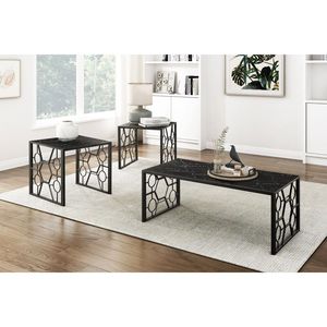 Set di 3 Tavolini Occasionali Moderni Neri con Piano in Vetro Temperato Effetto Marmo per Soggiorno - Product Image 1