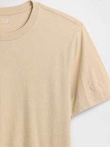 เสื้อยืดผู้ชายสีเบจเรียบ ผ้าฝ้าย แขนสั้น คอกลม ทรงปกติ สวมใส่สบาย ผ้าเจอร์ซีย์ถัก สีพื้น - Product Image 5