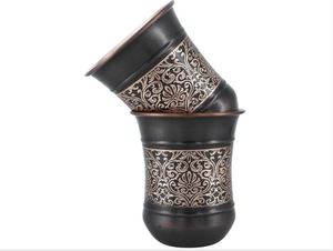 Puer Copper Double Wall Tumbler Set of 2 Handle <b>Straw</b> 250ml Capacity Floral Pattern Curved Design for Ayurveda Health Benefits - Product Image 1
