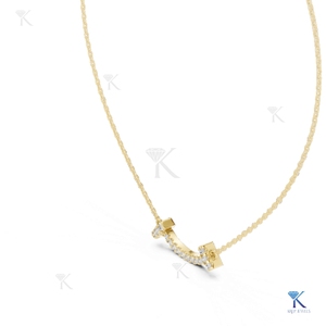 Lab Grown Diamond Pave Smile <b>Pendant</b> Necklace 14K 18K <b>Solid</b> <b>Gold</b> Luxury Women Curved Bar Jewelry Party Wedding - Product Image 3