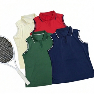 Women's Sleeveless Polo Shirt Solid Color Quick Dry Sporty Golf Top Knitted Polyester Polo Collar Button Closure - Product Image 3