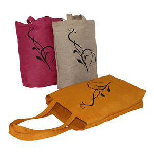 Sac fourre-tout personnalisé en jute avec poche, imprimé floral promotionnel, couleurs teintes disponibles, longue poignée, pour courses et transport - Product Image 3