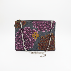 Pochette de soirée florale perlée à la main pour femme avec chaîne délicate - Product Image 1