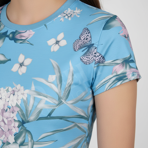 T-shirt de yoga ajusté et personnalisé à imprimé floral pour femme, séchage rapide, extensible, manches courtes, pour fitness et entraînement - Product Image 4