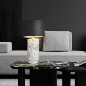 Luxury White Marble <b>Table</b> <b>Lamp</b> With Charcoal Fabric Shade Natural Stone Construction Premium Ambient Lighting - Product Image 4