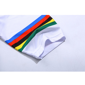 Camiseta de Ciclismo Blanca para Hombre, Manga Corta, Rayas Arcoíris, Cuello Alto, Cierre Frontal, Poliéster Transpirable, Ajustada, para Verano - Product Image 4