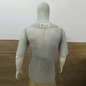 Harnais de chevalier en maille d'aluminium avec capuche coiffure, demi-manches à anneaux boutonnés, pour adulte, idéal pour reconstitution historique et costume de foire - Product Image 3