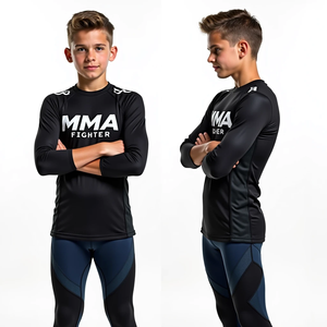 เสื้อรัดกล้ามเนื้อ MMA แบบสั่งทำพิเศษ สำหรับ BJJ Grappling Jiu Jitsu ชุดฝึกซ้อม พิมพ์ลายแบบ Sublimation แขนยาว สำหรับออกกำลังกาย ฟิตเนส และกีฬา - Product Image 2