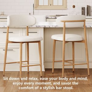 Set of <b>2</b> Modern Counter Height <b>Bar</b> <b>Stools</b> Upholstered Dining Chairs with Metal Legs for Kitchen Island & Dining Room - Product Image 4