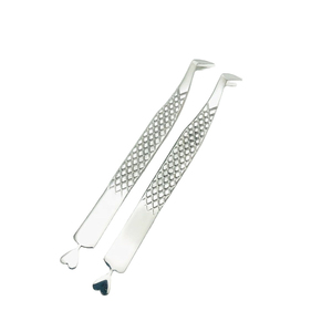 High Precision 90 Degree Boot Curved Lash Extension Tweezers Non-Slip Diamond Cut Pattern Stainless Steel Makeup Lash Tweezers - Product Image 1