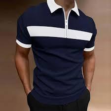 T-shirt Polo Homme 100% Coton Nouveau Imprimé 3D à Fermeture Éclair Anti-Plis Uni Manches Courtes Loisirs - Product Image 2