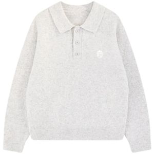 Suéter Polo de Punto para Hombre, Manga Larga, Gris Jaspeado, Textura Suave, Cuello con Botones, Estilo Casual, Invierno, Mezcla de Algodón, OEM - Product Image 1