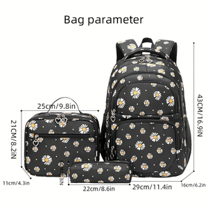 3PCS Girls Daisy Custom Print School Backpack <b>Set</b> Insulated <b>Lunch</b> Bag Pencil Case Large Capacity Waterproof Wholesale - Product Image 4