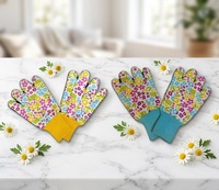 Guantes de Jardinería para Mujer con Estampado Floral, Transpirables, de Algodón, con Puño Largo y Elástico en la Muñeca, para Plantar, Desherbar y Podar