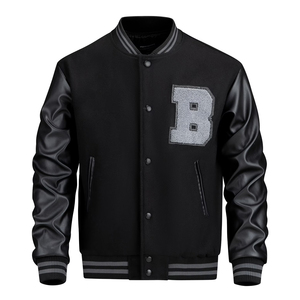 Custom Wholesale Men's Varsity Jacket Premium Wool Body PU Leather Sleeves Embroidery Letterman Jacket Streetwear - Product Image 1