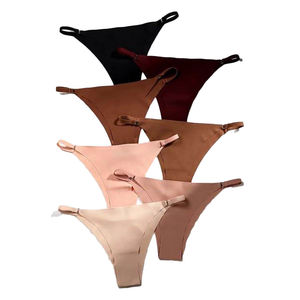 Women Sexy Low-Rise <b>Thong</b> Panties Solid Color Seamless Ultra-Thin Knitted Spandex Nylon Brown - Product Image 4