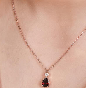 Collier pendentif goutte d'eau en argent sterling plaqué or rose avec breloque grenat pour femme – Cadeau - Product Image 1