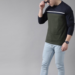 เสื้อยืดแขนยาวถักลายทางคอวีผู้ชาย สีสันแบบกำหนดเอง ผ้าฝ้าย รับผลิตตามแบบ (OEM) ขายส่ง BD - Product Image 1