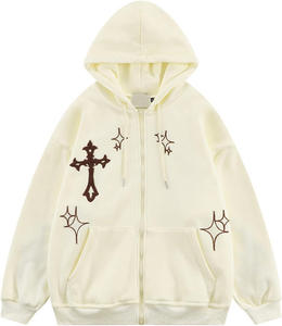 Sudadera con capucha y cremallera Glory Custom Gothic con cruz bordada, estilo streetwear oversize, de forro polar grueso para hombre y mujer, OEM - Product Image 6