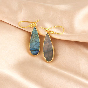 ต่างหูทอง 18k คุณภาพสูง ชุบทองเหลือง ประดับด้วยหินลาบราดอไรต์ทรงหยดน้ำธรรมชาติ ขายส่งเครื่องประดับสำหรับผู้หญิง - Product Image 2