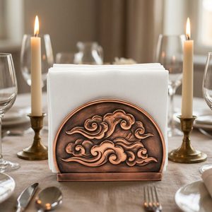 Porta Servilletas de Cobre Antiguo Hecho a Mano, 13 cm, Relieve de Nubes, Baadal Repousse, Decoración para Hogar/Hotel - Product Image 2