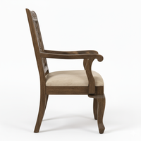 Fauteuil d'appoint à accoudoirs en bois massif fait main, motif floral, style antique, pour salles à manger d'hôtels et de villas