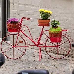 Support de plante en fer rouge avec paniers, vase à fleurs décoratif rustique pour présentation sur table - Product Image 2