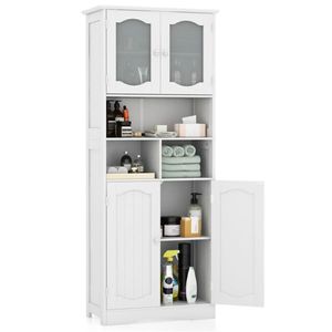 Bathroom Furniture Storage Cabinet with Elegant <b>Glass</b> Doors and <b>Shelves</b> - Product Image 1