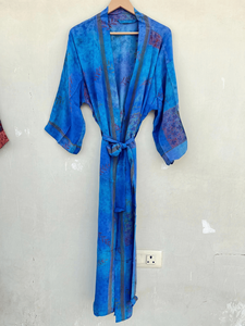 ชุดกิโมโนผ้าไหมวินเทจชุดคลุมผ้าไหมรีไซเคิลชุดปาร์ตี้กิโมโนสีฟ้า - Product Image 6