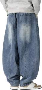 Men's Stonewashed Denim Harem Pants <b>Elastic</b> <b>Waist</b> Drawstring Casual Street Style Breathable Midweight Cotton Pants Autumn Wear - Product Image 2
