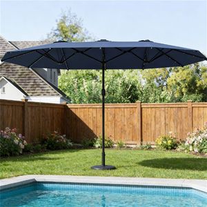 Ombrellone da Giardino Blu Navy con Base Solare per Esterni - Product Image 1