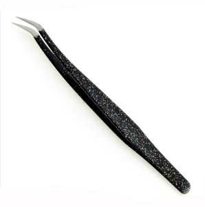 Precision Eyelash Tweezers Fine Point Tip <b>Mirror</b> Finish Handle Black <b>Glitter</b> Handle Professional Lash Application Tool For Lash - Product Image 2