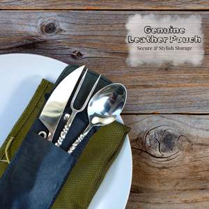 Ensemble de couverts médiévaux forgés à la main - Ensemble de 3 ustensiles vikings (fourchette, cuillère et couteau) - Ensemble de couverts médiévaux avec étui en cuir - Product Image 5