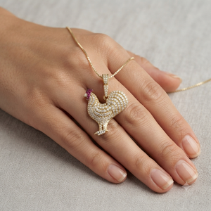 Trendy Stylish Custom Iced <b>Gold</b> Plated 925 Silver Handmade Rooster Lab Grown Diamond Statement <b>Pendants</b> Necklace Charms Unisex - Product Image 4