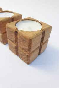 Porte-bougies rustiques en bois naturel fini, design unique, décoration de mariage, support en bois pour bougies pilier, pour la décoration de la maison et des fêtes - Product Image 6