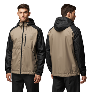 Dernière Collection – Blouson Coupe-Vent Épais pour Homme, Beige Sable, à Capuche, Fermeture Éclair Frontale, en Polyester, Motif Camouflage, Long et Tendance - Product Image 1
