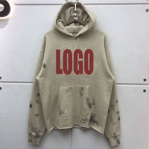 Sweat à capuche pour homme en coton molletonné 100% avec effet délavé, coupe ample, automne, logo personnalisé, marque privée - Product Image 2