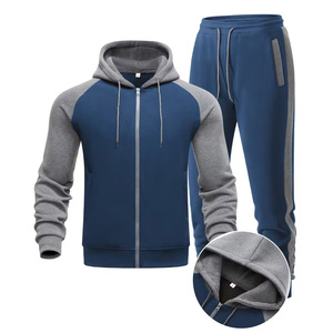 Ensemble de survêtement décontracté pour homme, 2 pièces, sweat-shirt et pantalon de sport, 4 saisons, tenue de sport à manches longues, ensemble de survêtement de gym pour homme avec fermeture éclair - Product Image 1