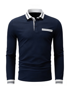 เสื้อโปโลผู้ชายสีสันตัดกันแบบใหม่ขายดี มาพร้อมดีไซน์กระเป๋าหลอก ผลิตจากผ้าเนื้อนุ่ม เหมาะสำหรับกิจกรรมกลางแจ้ง - Product Image 3