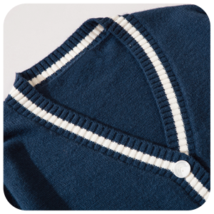 Cárdigan de punto transpirable antipilling con cuello en V y botones para hombre, suéter casual a rayas estilo universitario para ropa de abrigo de otoño - Product Image 5