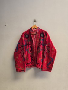 Red Velvet Suzani Winter Knitted Jacket <b>Women</b> Handmade Multicolor Floral Embroidery Boho Ethnic <b>Coat</b> Wholesale Designer - Product Image 3