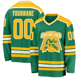 Maillot de hockey personnalisé vert Kelly, or et blanc – Uniformes d'équipe sublimés – Maillot de hockey sur glace respirant en maille pour l'entraînement sportif - Product Image 1