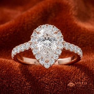 Pear Cut Moissanite Halo <b>Ring</b> Rose Gold Engagement <b>Ring</b> Women Bridal Jewelry Gift USA Fashion - Product Image 3