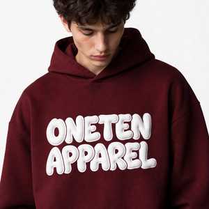 <b>Men's</b> Plus Size Autumn Knitted Fleece Hooded Pullover Sweatshirt <b>Burgundy</b> Solid Front Logo Regular Sleeve <b>Hoodie</b> - Product Image 5