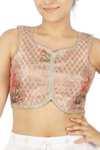 Blusa Corta sin Mangas con Cuello en V para Mujer, Bordada con Flores Rosas, 100% Seda Tejida, para Lehenga Choli, Ropa de Fiesta - Product Image 4